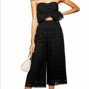Topshop Strapless Black Eyelet Jumpsuit